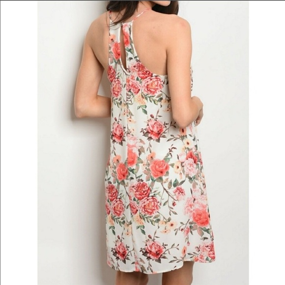 Ivory floral sleeveless tunic dress - Picture 2 of 2